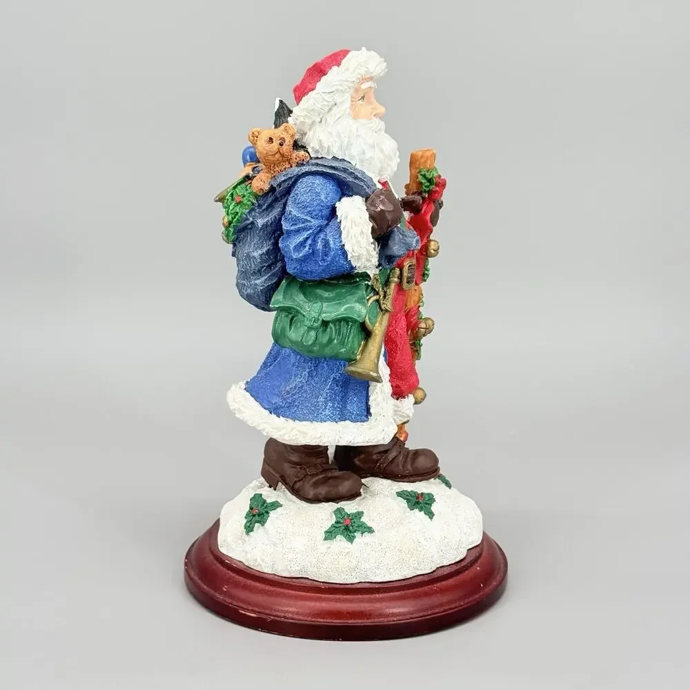 Holiday Christmas Figurine Santa Claus W/Toy Bag Resin on Wood Base 8.5